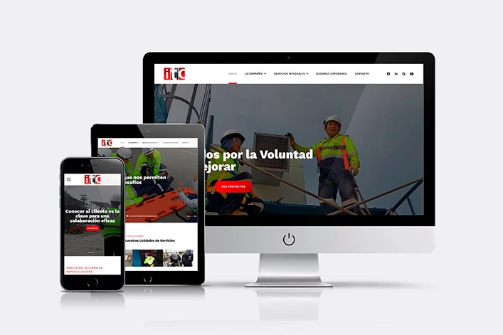 Sitio web responsive realizado para empresa peruana ITC Business Group, mostrado en múltiples dispositivos
