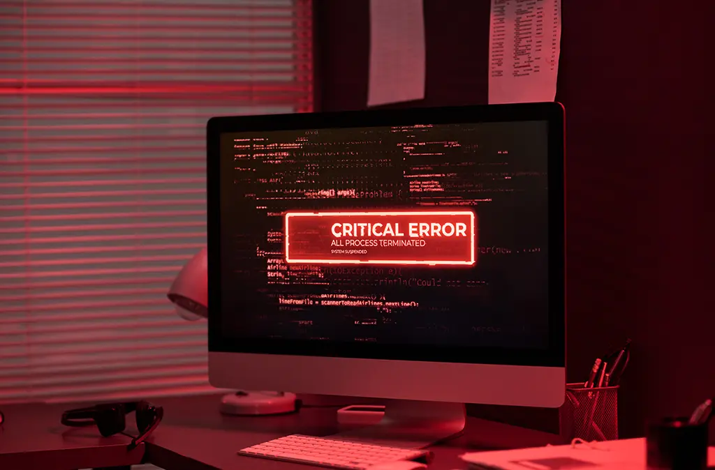 Monitor de computadora mostrando un mensaje de error crítico
